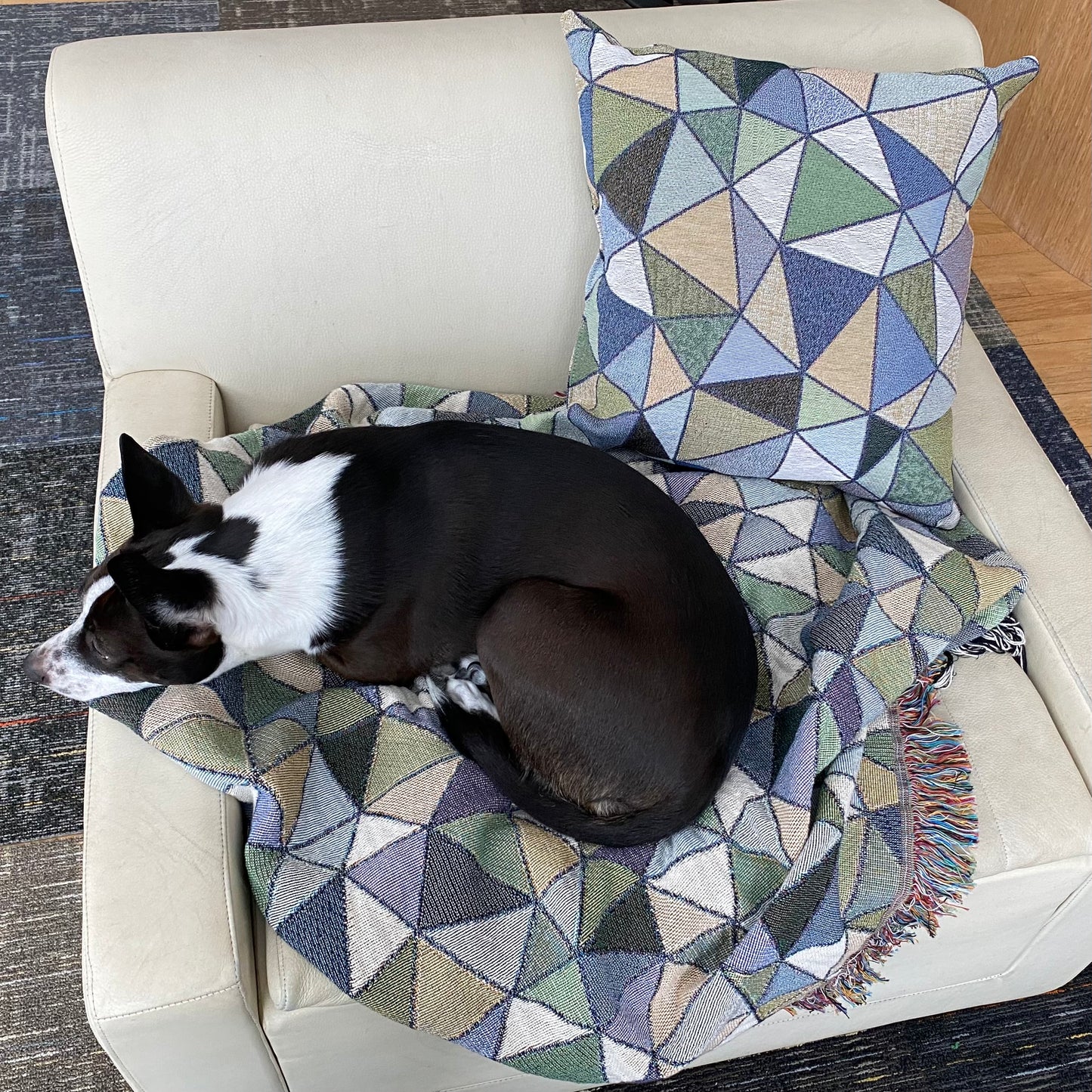 "LATTICE" col. Moss Behaving. Woven Pillow. Jhane Barnes custom design