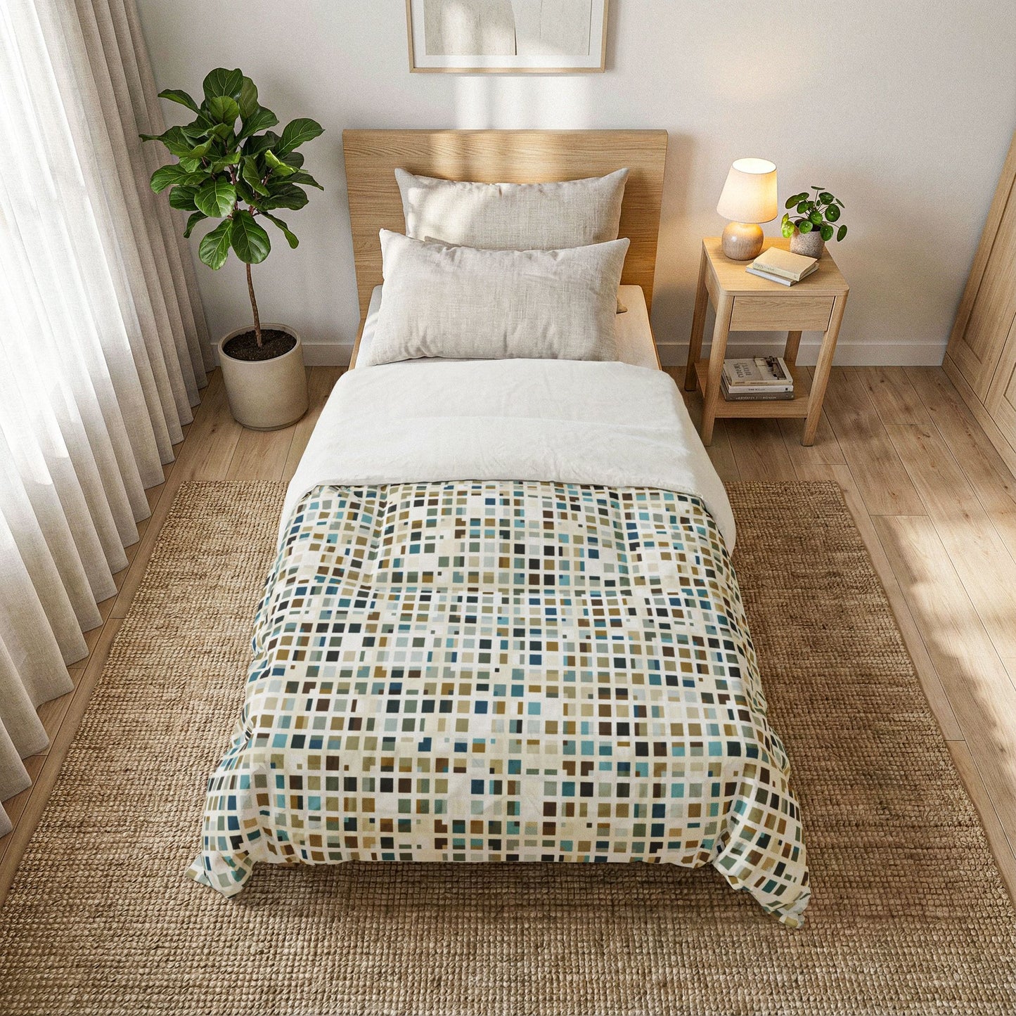 Cotton Comforter "SQUARZE" col. Mint chocolate