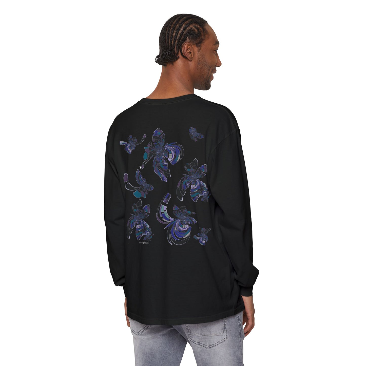 Unisex Long Sleeve T-Shirt "MONDRIAN SPACE" in Blue. Perfect for Casual Comfort and Unique Style