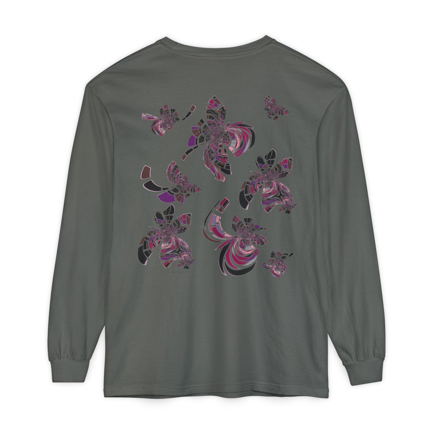 Unisex Long Sleeve T-Shirt "MONDRIAN SPACE" in Magenta. Perfect for Casual Comfort and Unique Style