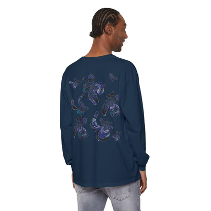 Unisex Long Sleeve T-Shirt "MONDRIAN SPACE" in Blue. Perfect for Casual Comfort and Unique Style