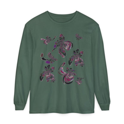 Unisex Long Sleeve T-Shirt "MONDRIAN SPACE" in Magenta. Perfect for Casual Comfort and Unique Style