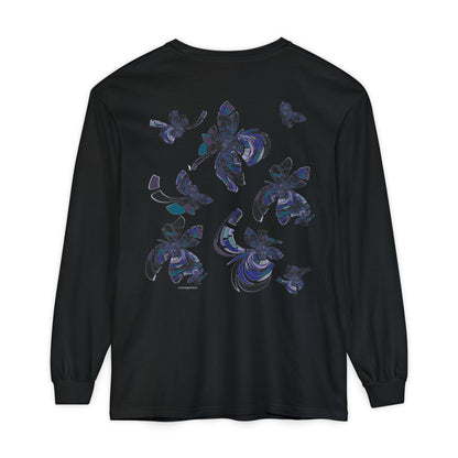 Unisex Long Sleeve T-Shirt "MONDRIAN SPACE" in Blue. Perfect for Casual Comfort and Unique Style