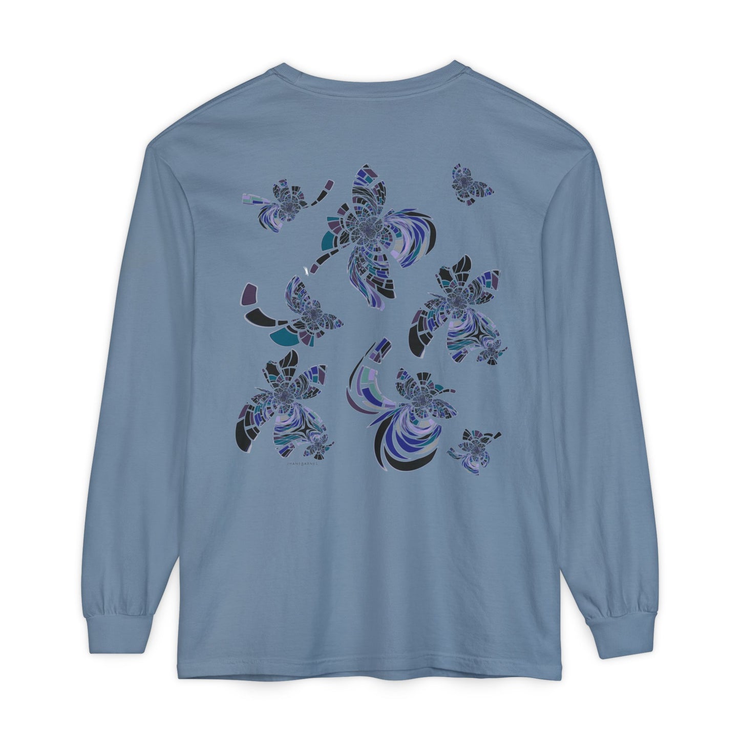 Unisex Long Sleeve T-Shirt "MONDRIAN SPACE" in Blue. Perfect for Casual Comfort and Unique Style