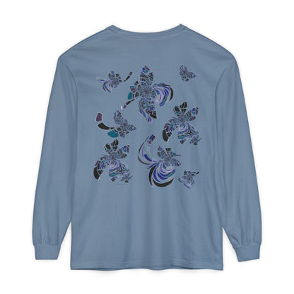 Unisex Long Sleeve T-Shirt "MONDRIAN SPACE" in Blue. Perfect for Casual Comfort and Unique Style