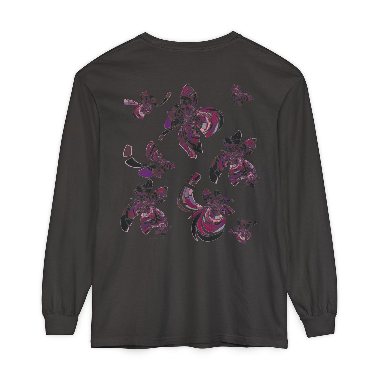 Unisex Long Sleeve T-Shirt "MONDRIAN SPACE" in Magenta. Perfect for Casual Comfort and Unique Style