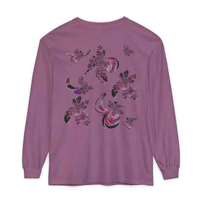 Unisex Long Sleeve T-Shirt "MONDRIAN SPACE" in Magenta. Perfect for Casual Comfort and Unique Style