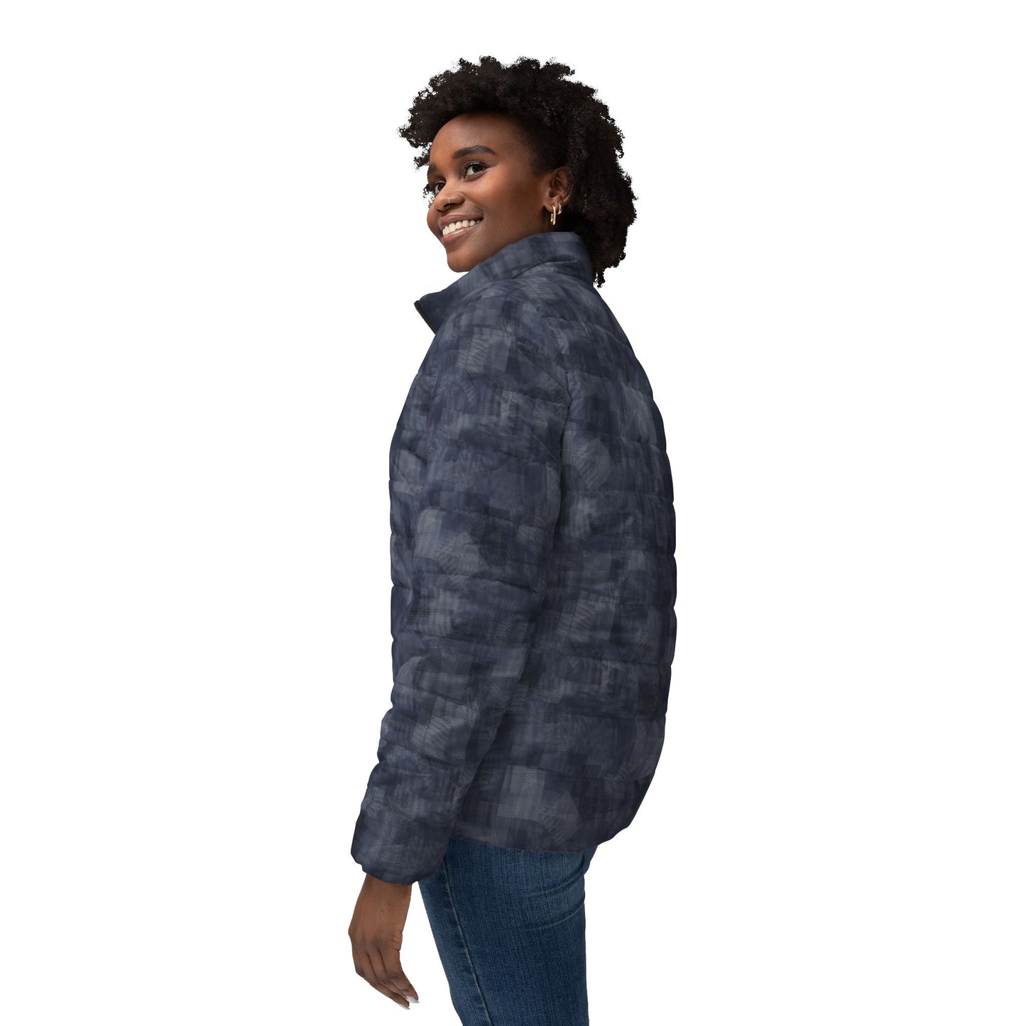 Women’s Puffer Jacket "MOIRE"  col Navy Jhane Barnes custom design