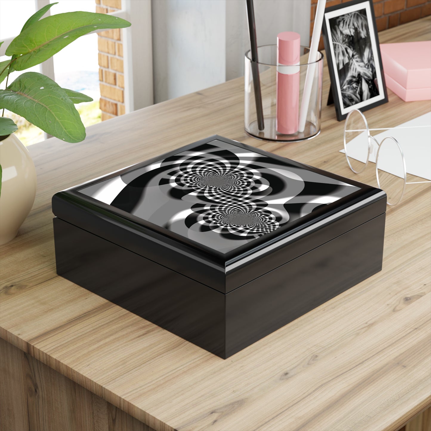 Jewelry Box "FLORAL LANDSCAPE" col Black and White-Ebony