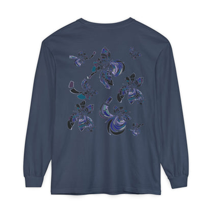 Unisex Long Sleeve T-Shirt "MONDRIAN SPACE" in Blue. Perfect for Casual Comfort and Unique Style