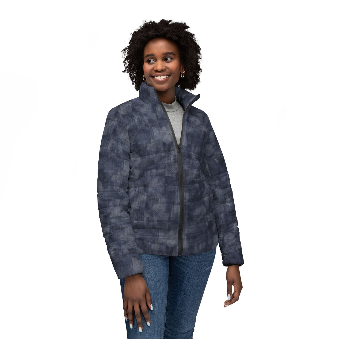 Women’s Puffer Jacket "MOIRE"  col Navy Jhane Barnes custom design