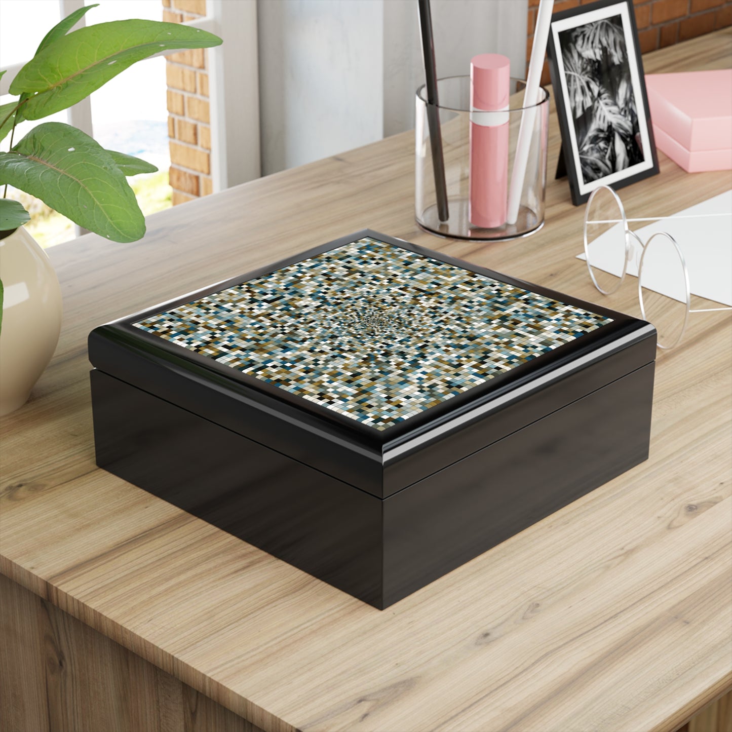 Jewelry Box "SQUARES" col Mint Chocolate-Ebony