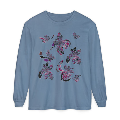 Unisex Long Sleeve T-Shirt "MONDRIAN SPACE" in Magenta. Perfect for Casual Comfort and Unique Style