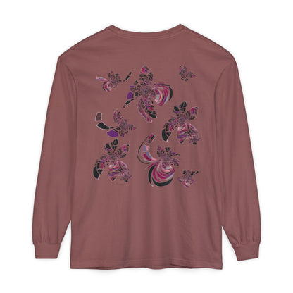 Unisex Long Sleeve T-Shirt "MONDRIAN SPACE" in Magenta. Perfect for Casual Comfort and Unique Style