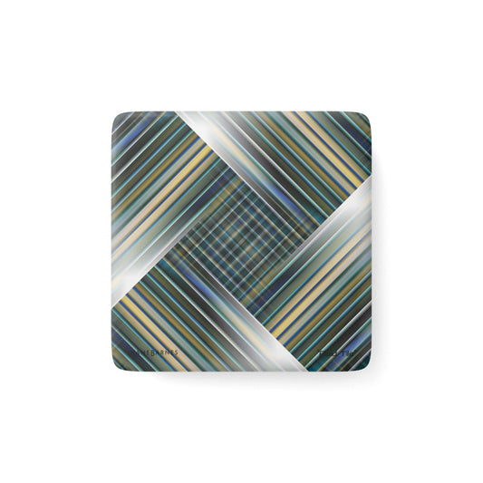 Porcelain Magnet, Square "PLAID TILE" col. Blue Jeans