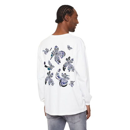 Unisex Long Sleeve T-Shirt "MONDRIAN SPACE" in Blue. Perfect for Casual Comfort and Unique Style