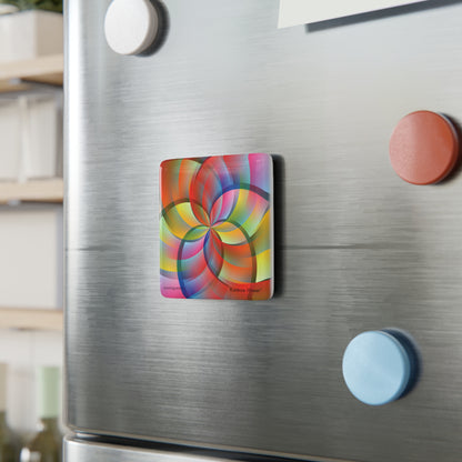 Porcelain Magnet, Square "RAINBOW FLOWER"