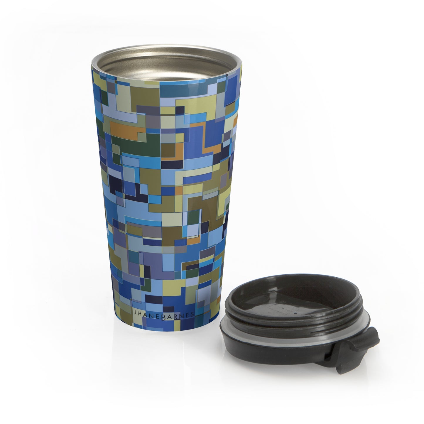 Stainless Steel Travel Mug "POLYOMINOES"  Col Blue Jeans