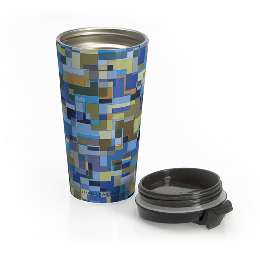 Stainless Steel Travel Mug "POLYOMINOES"  Col Blue Jeans