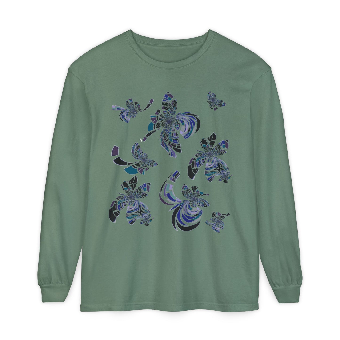 Unisex Long Sleeve T-Shirt "MONDRIAN SPACE" in Blue. Perfect for Casual Comfort and Unique Style