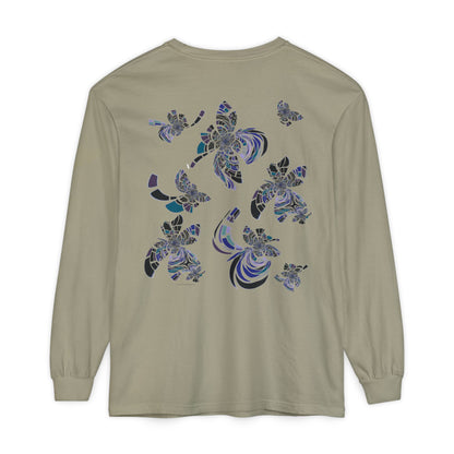 Unisex Long Sleeve T-Shirt "MONDRIAN SPACE" in Blue. Perfect for Casual Comfort and Unique Style