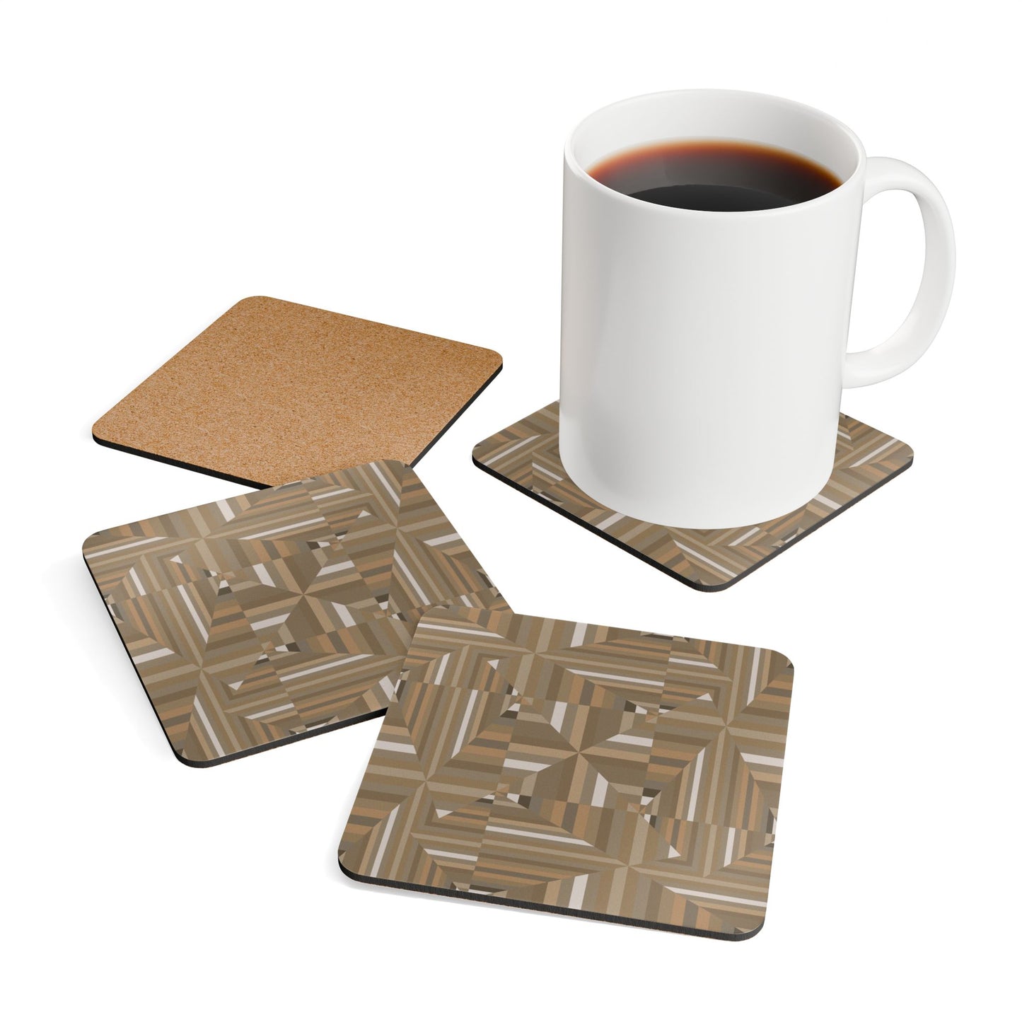 Corkwood Coaster Set  (4 pcs)  "ANGLES" col Woods