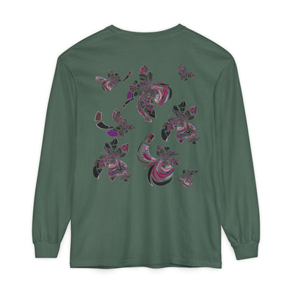 Unisex Long Sleeve T-Shirt "MONDRIAN SPACE" in Magenta. Perfect for Casual Comfort and Unique Style