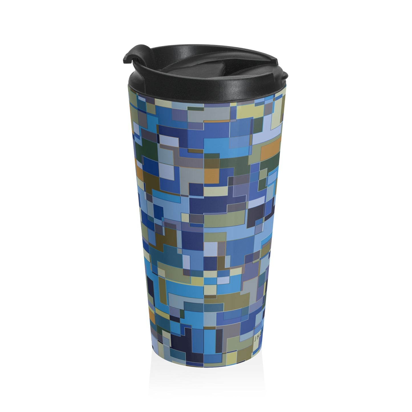 Stainless Steel Travel Mug "POLYOMINOES"  Col Blue Jeans
