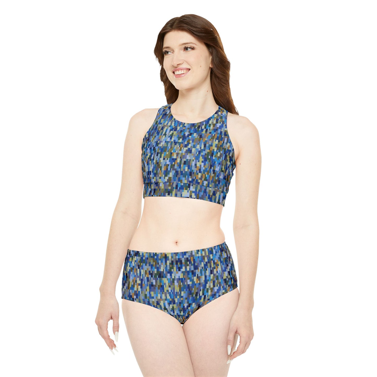 Sporty Bikini Set POLYOMINOES" col Blue Jeans