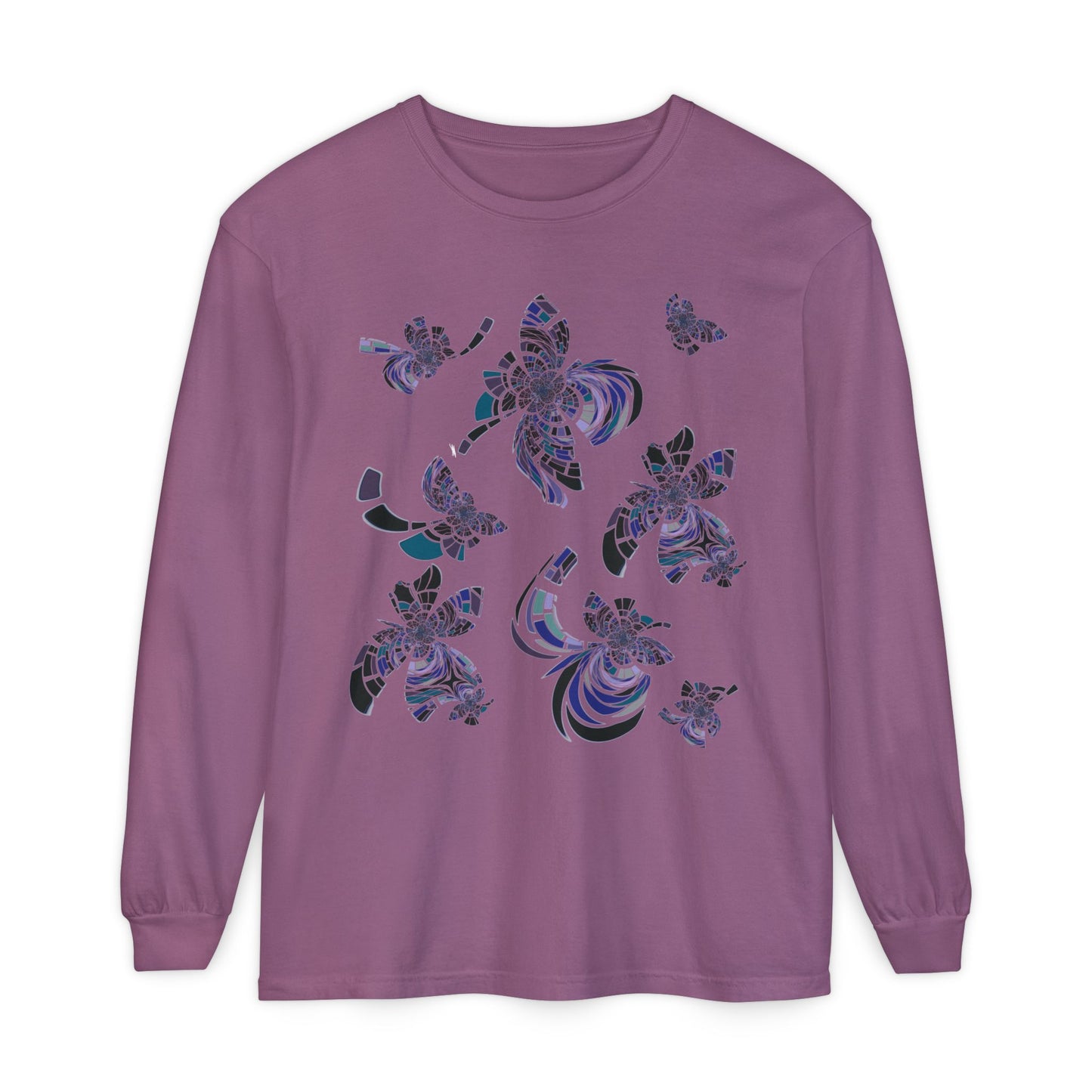 Unisex Long Sleeve T-Shirt "MONDRIAN SPACE" in Blue. Perfect for Casual Comfort and Unique Style