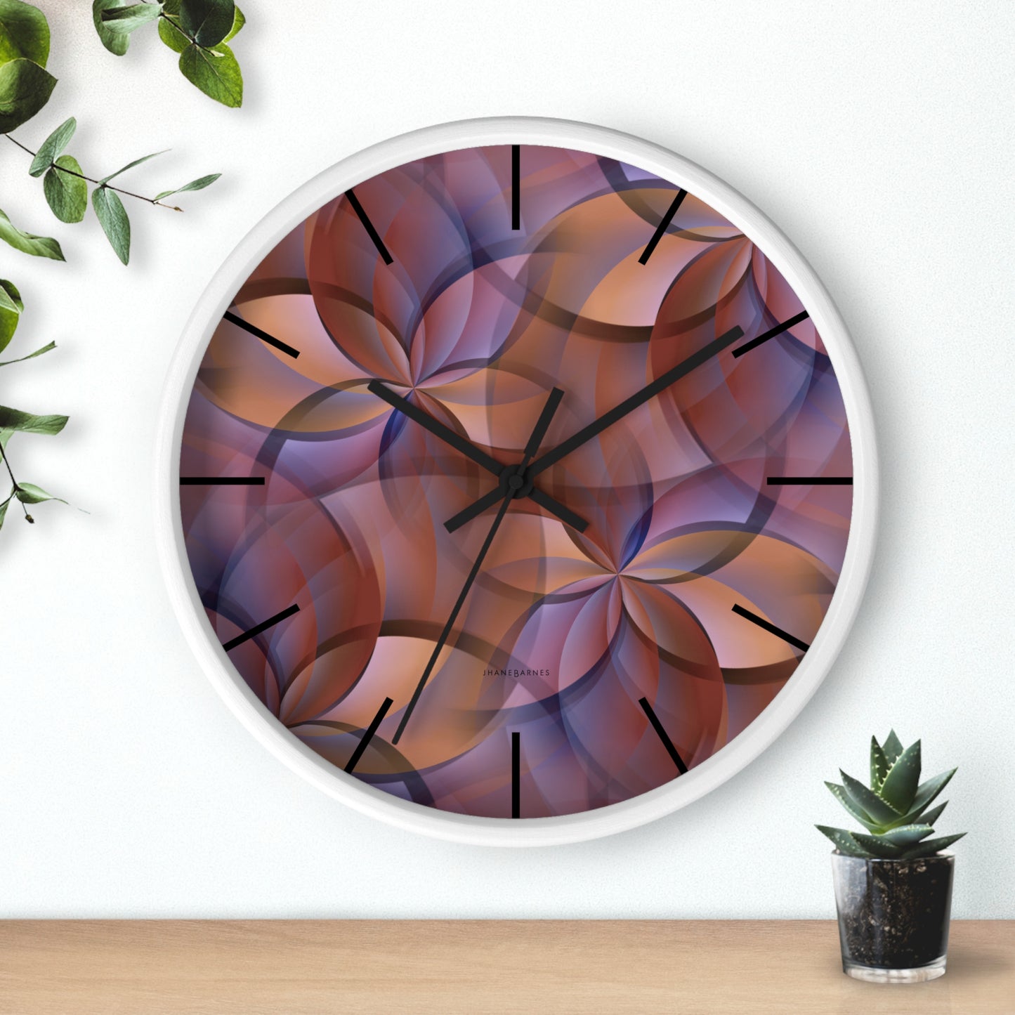 "FLORA" col Red Rock  -  Jhane Barnes custom designed Wall Clock. *Click to select your base color + hands that best matches your space