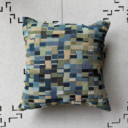 "POLYOMINOES" col. Blue-Green Envy. Woven Pillow. Jhane Barnes custom design