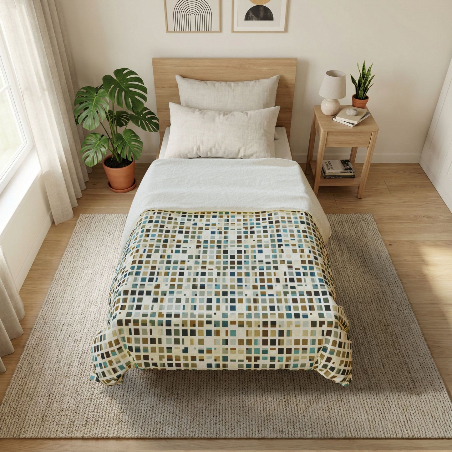 Cotton Duvet Cover "SQUARZE" col. Mint Chocolate