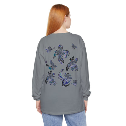 Unisex Long Sleeve T-Shirt "MONDRIAN SPACE" in Blue. Perfect for Casual Comfort and Unique Style