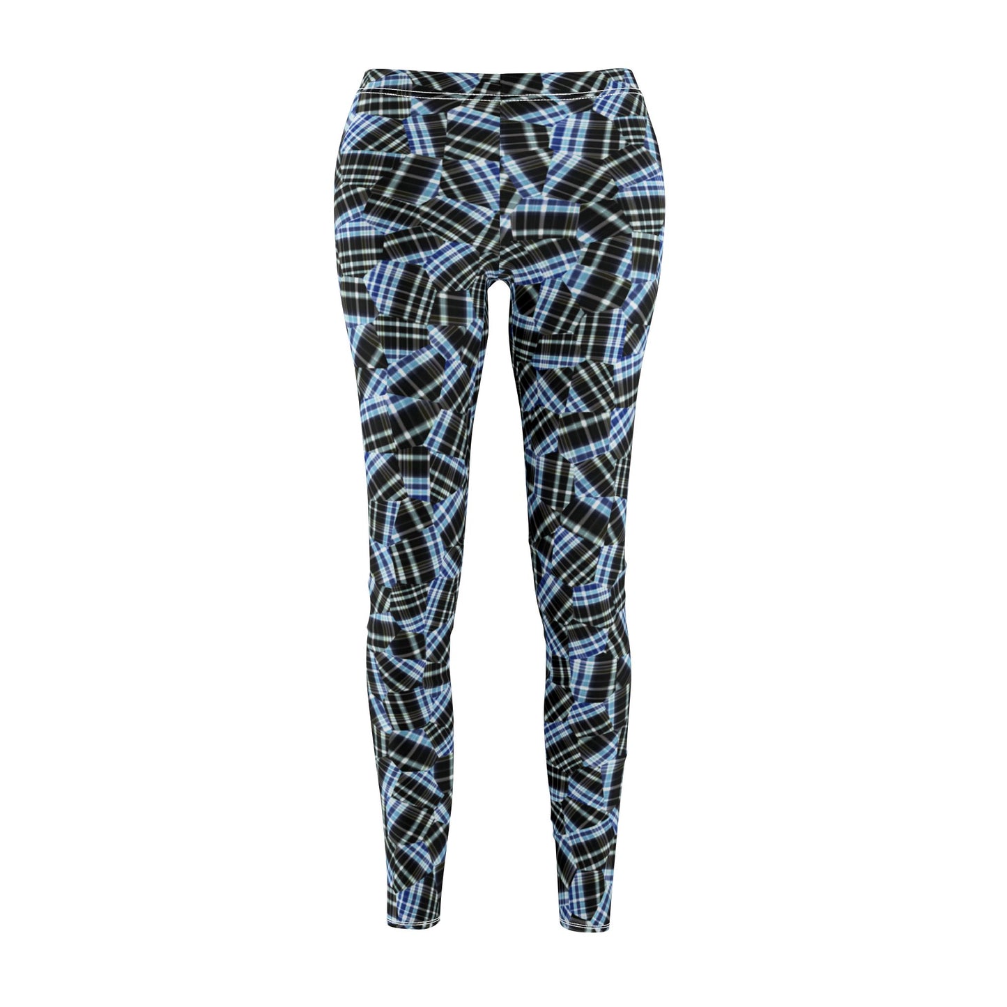 Women's Mid-rise Casual Leggings "GEODESIC" col. Black & Blue