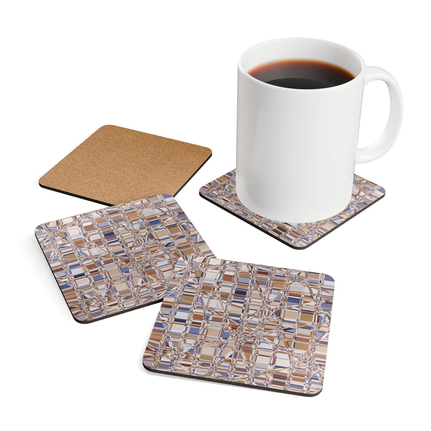 Corkwood Coaster Set  (4 pcs)  "GRIDWRAP" col Bandwidth