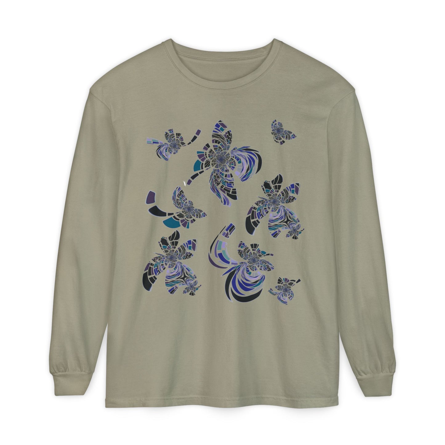 Unisex Long Sleeve T-Shirt "MONDRIAN SPACE" in Blue. Perfect for Casual Comfort and Unique Style