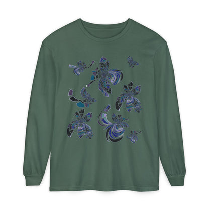 Unisex Long Sleeve T-Shirt "MONDRIAN SPACE" in Blue. Perfect for Casual Comfort and Unique Style