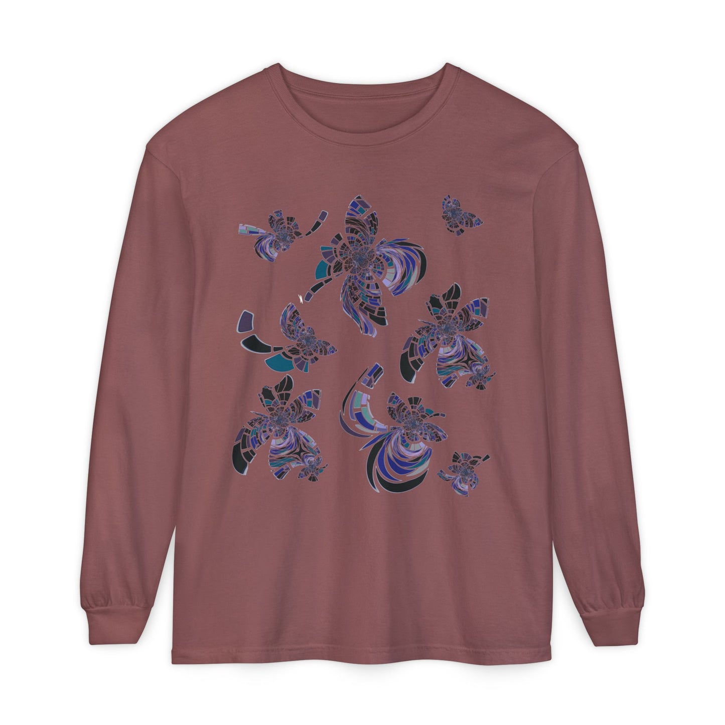 Unisex Long Sleeve T-Shirt "MONDRIAN SPACE" in Blue. Perfect for Casual Comfort and Unique Style