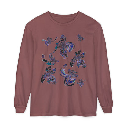 Unisex Long Sleeve T-Shirt "MONDRIAN SPACE" in Blue. Perfect for Casual Comfort and Unique Style