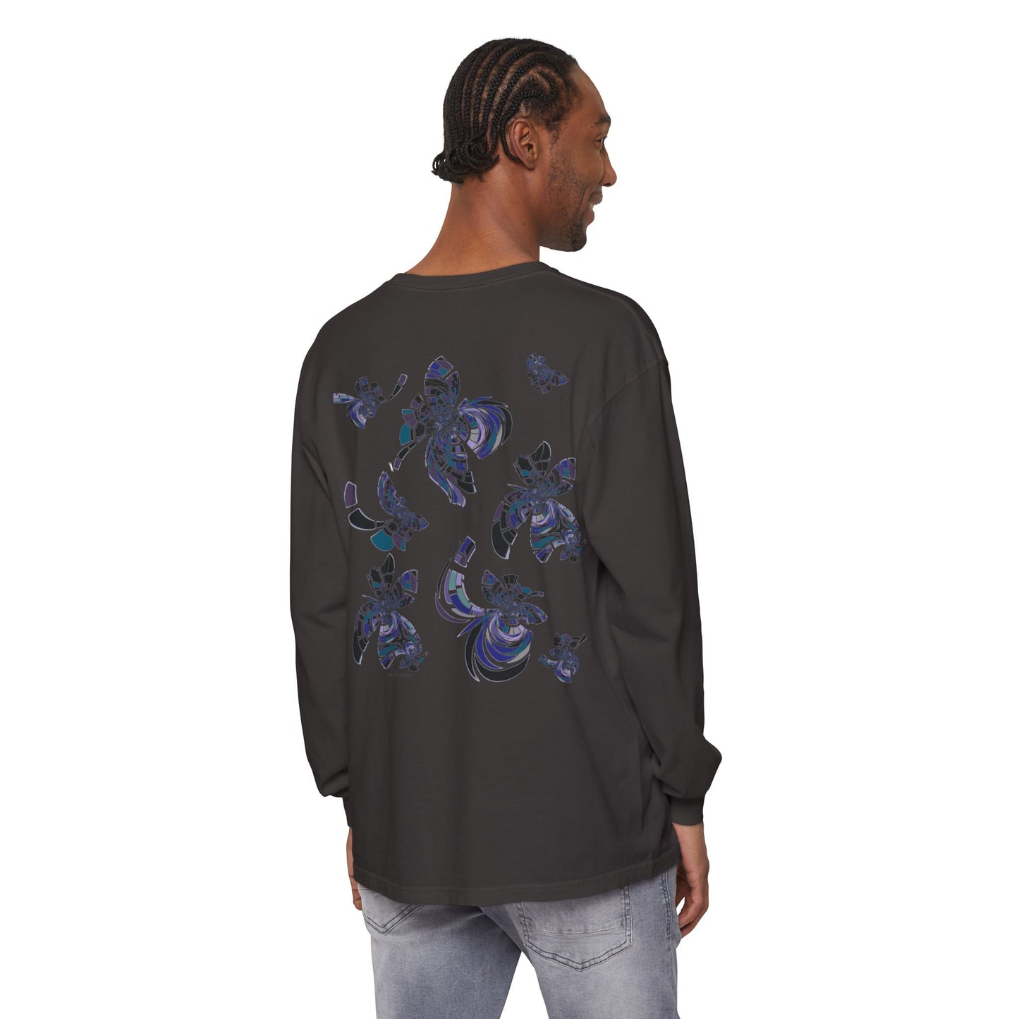 Unisex Long Sleeve T-Shirt "MONDRIAN SPACE" in Blue. Perfect for Casual Comfort and Unique Style