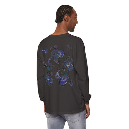 Unisex Long Sleeve T-Shirt "MONDRIAN SPACE" in Blue. Perfect for Casual Comfort and Unique Style