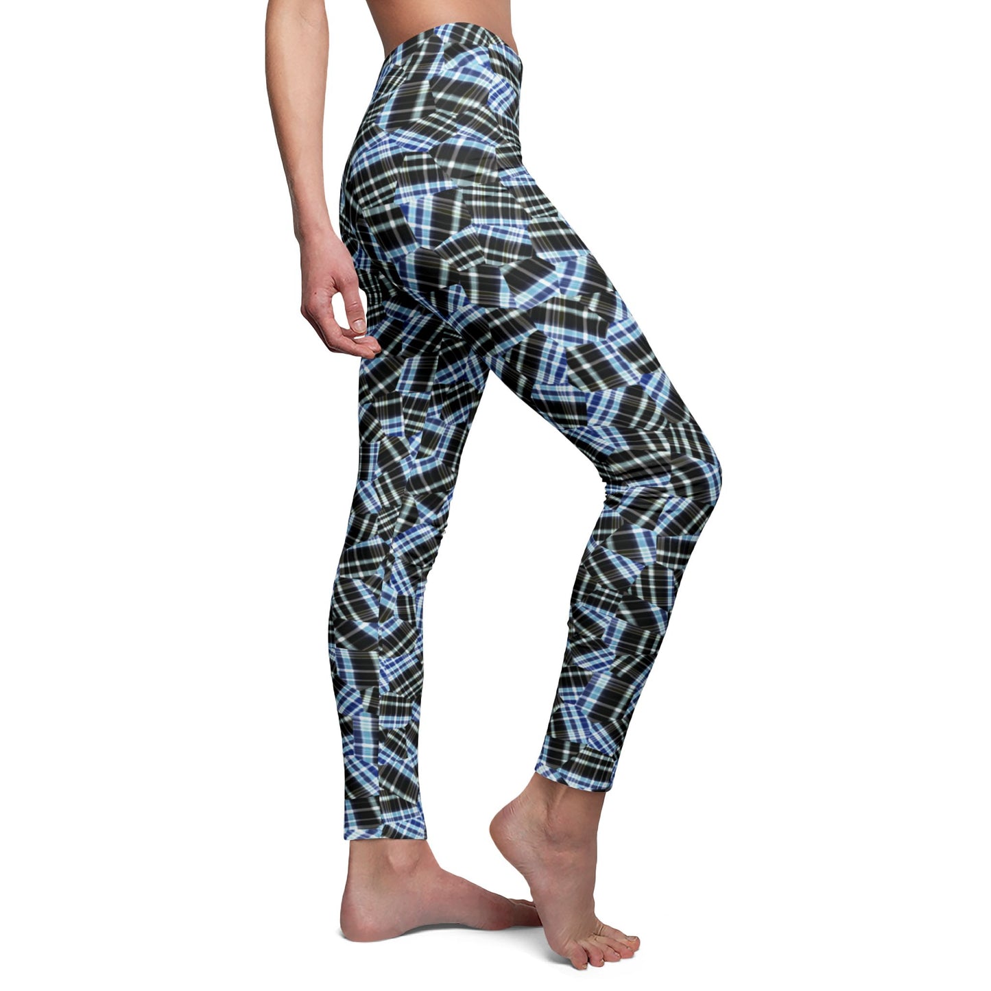 Women's Mid-rise Casual Leggings "GEODESIC" col. Black & Blue