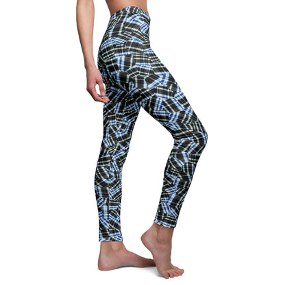 Women's Mid-rise Casual Leggings "GEODESIC" col. Black & Blue