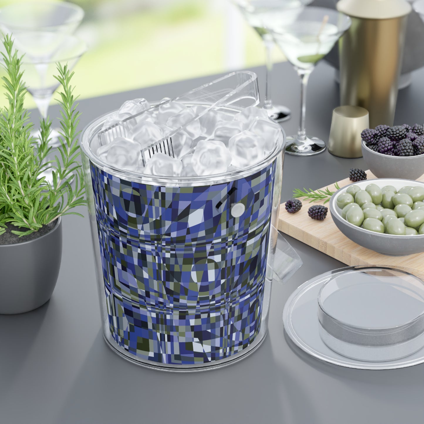 Ice Bucket with Tongs "QUAD" col. Cobalt Pulse - design by Jhane Barnes