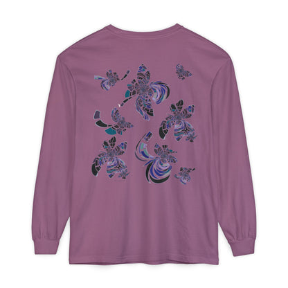 Unisex Long Sleeve T-Shirt "MONDRIAN SPACE" in Blue. Perfect for Casual Comfort and Unique Style