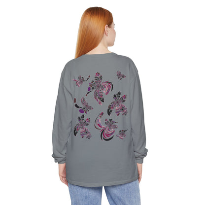 Unisex Long Sleeve T-Shirt "MONDRIAN SPACE" in Magenta. Perfect for Casual Comfort and Unique Style