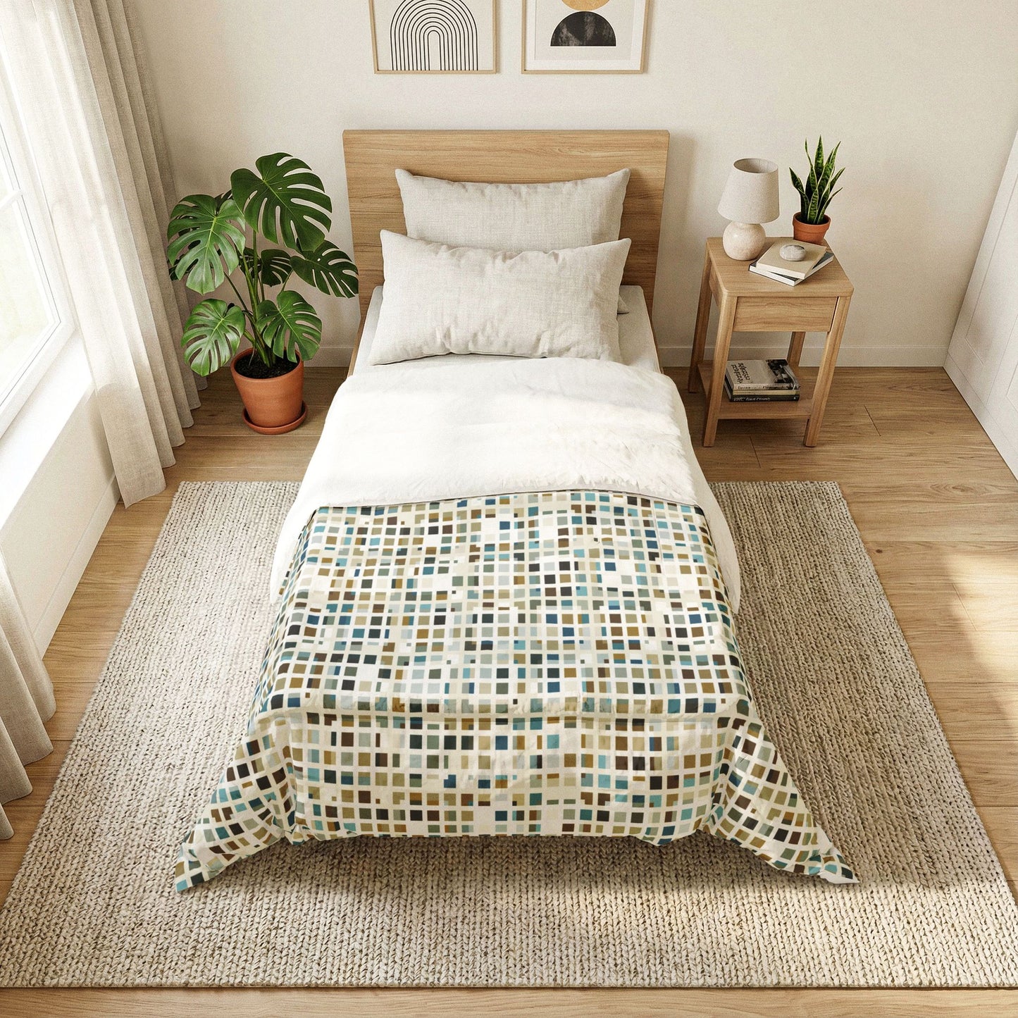 Cotton Comforter "SQUARZE" col. Mint chocolate