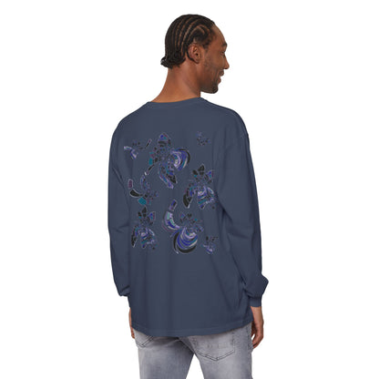 Unisex Long Sleeve T-Shirt "MONDRIAN SPACE" in Blue. Perfect for Casual Comfort and Unique Style