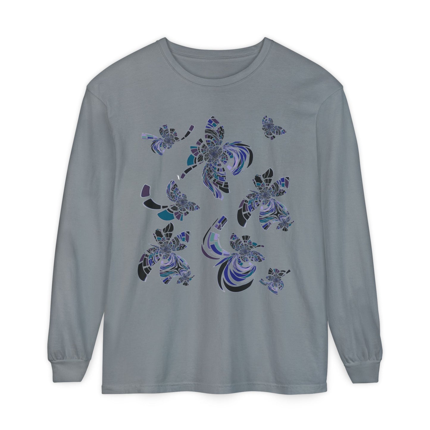 Unisex Long Sleeve T-Shirt "MONDRIAN SPACE" in Blue. Perfect for Casual Comfort and Unique Style